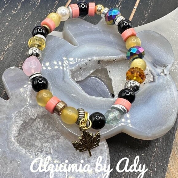 Citrine beaded with onyx and colorful beads handmade bracelet - Picture 1 of 5